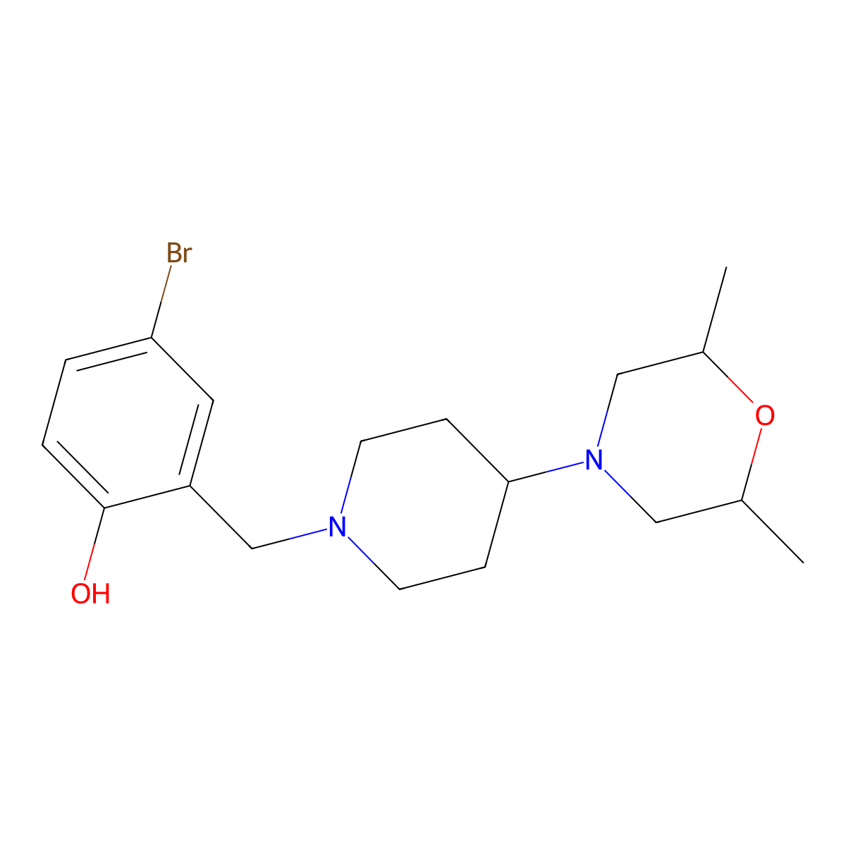 4-Bromo-2-[[4-(2,6-dimethylmorpholin-4-yl)piperidin-1-yl]methyl]phenol molecular structure, CAS 675152-83-7