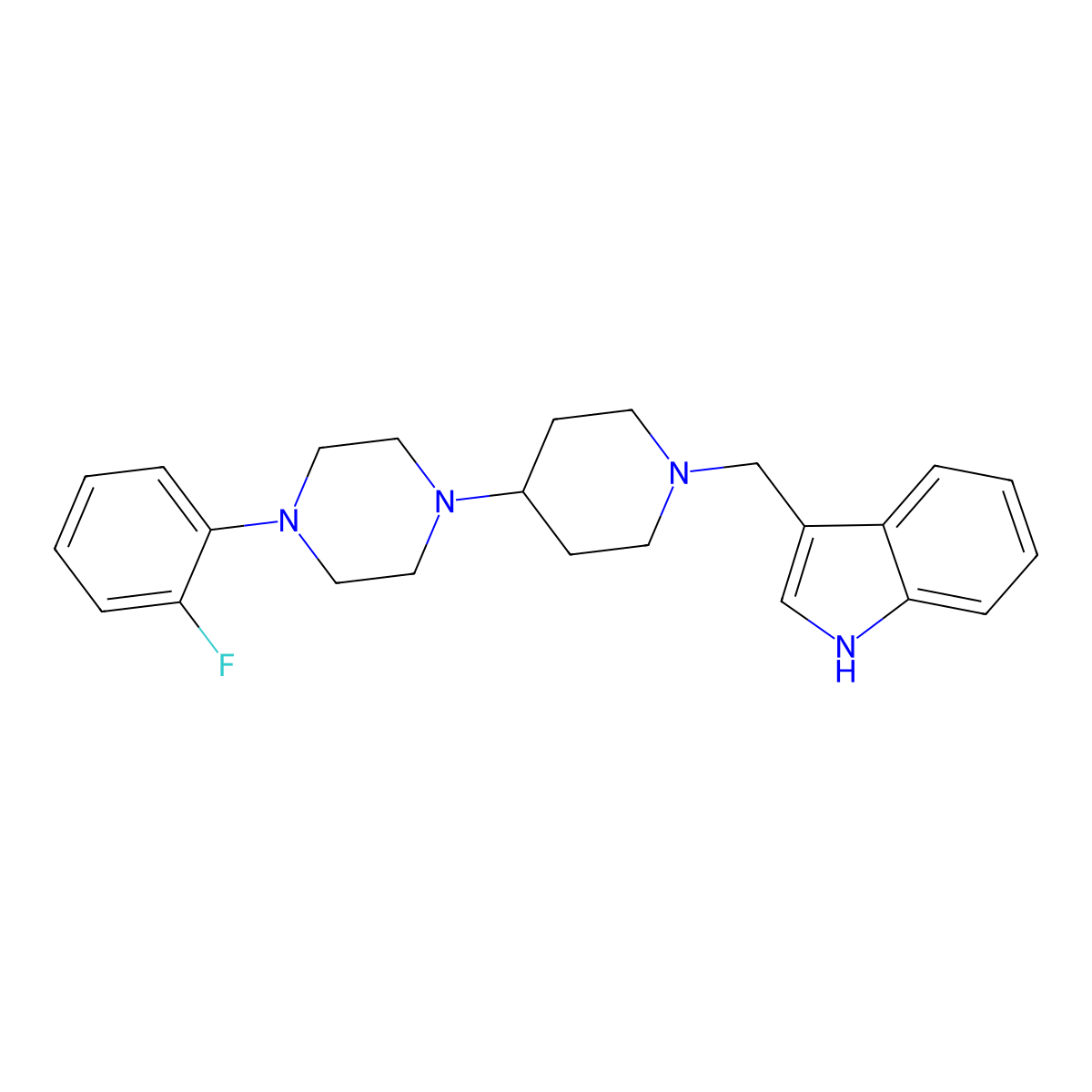 3-[[4-[4-(2-fluorophenyl)piperazin-1-yl]piperidin-1-yl]methyl]-1H-indole molecular structure, CAS 675153-00-1
