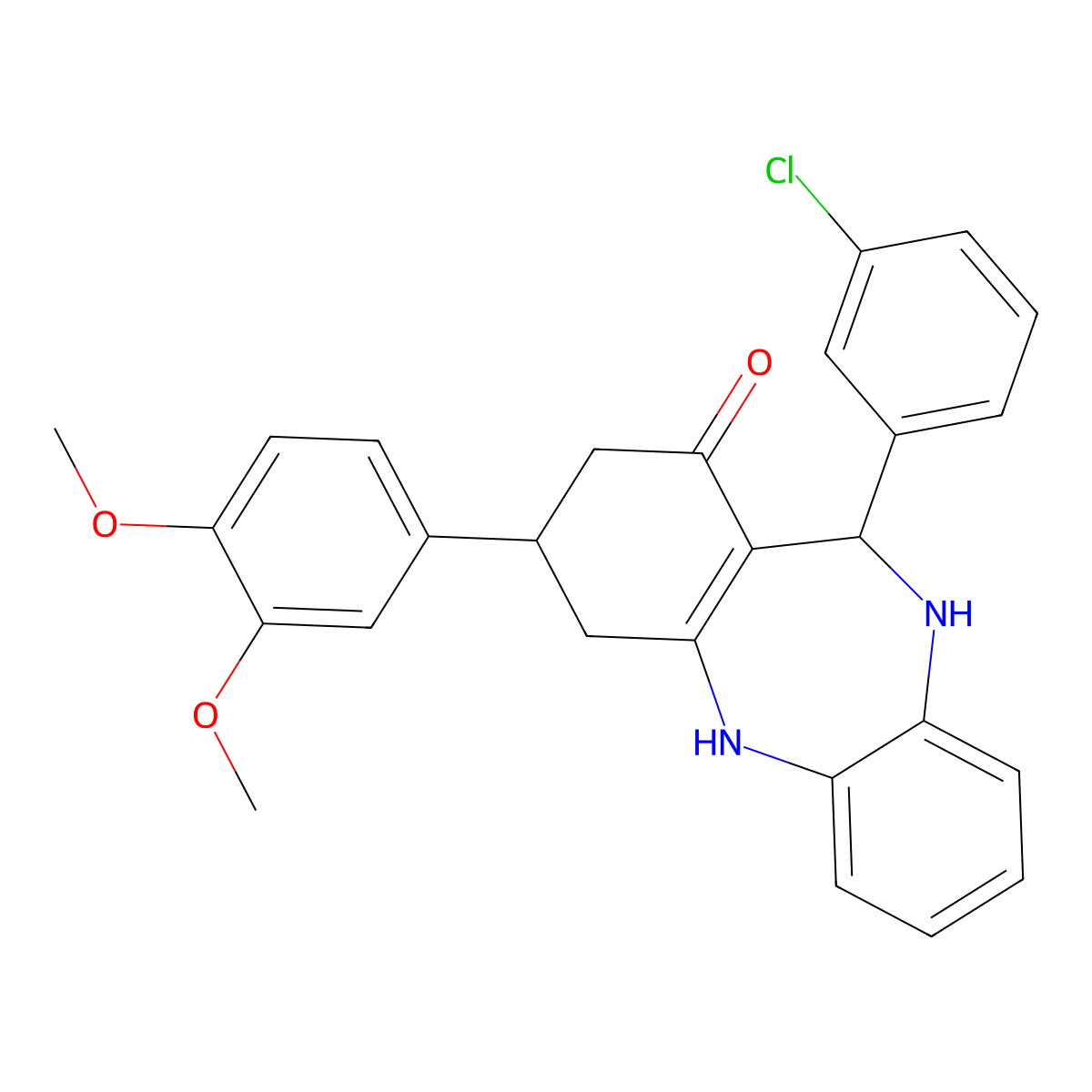 11-(3-chlorophenyl)-3-(3,4-dimethoxyphenyl)-3,4,10,11-tetrahydro-2H-dibenzo[b,e][1,4]diazepin-1-ol molecular structure, CAS 675153-37-4
