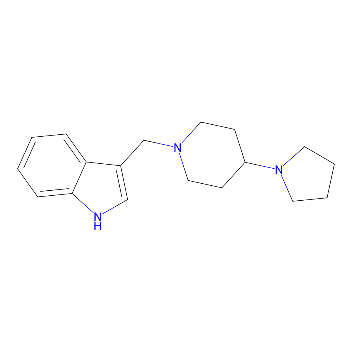 3-[(4-pyrrolidin-1-ylpiperidin-1-yl)methyl]-1H-indole molecular structure, CAS 675153-76-1