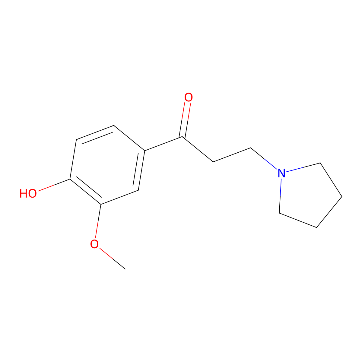 1-Propanone, 1-(4-hydroxy-3-methoxyphenyl)-3-(1-pyrrolidinyl)- molecular structure, CAS 67516-53-4