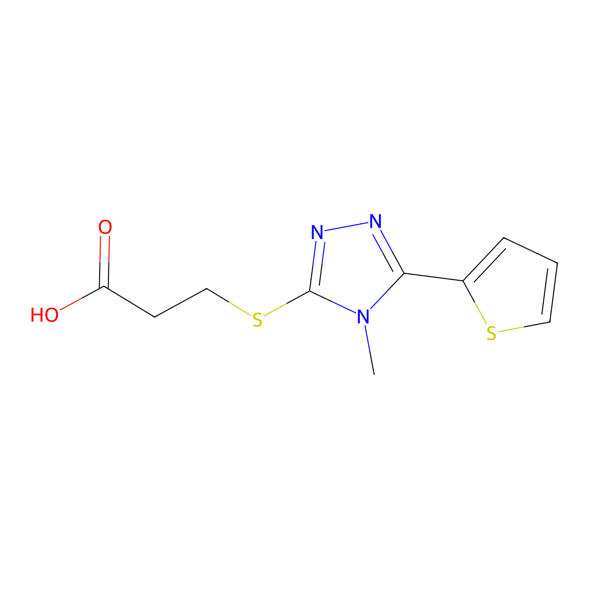 3-[(4-methyl-5-thiophen-2-yl-1,2,4-triazol-3-yl)sulfanyl]propanoic Acid molecular structure, CAS 675171-28-5