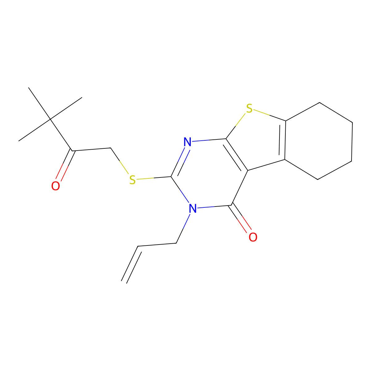 3-allyl-2-[(3,3-dimethyl-2-oxobutyl)sulfanyl]-5,6,7,8-tetrahydro[1]benzothieno[2,3-d]pyrimidin-4(3H)-one molecular structure, CAS 675171-37-6