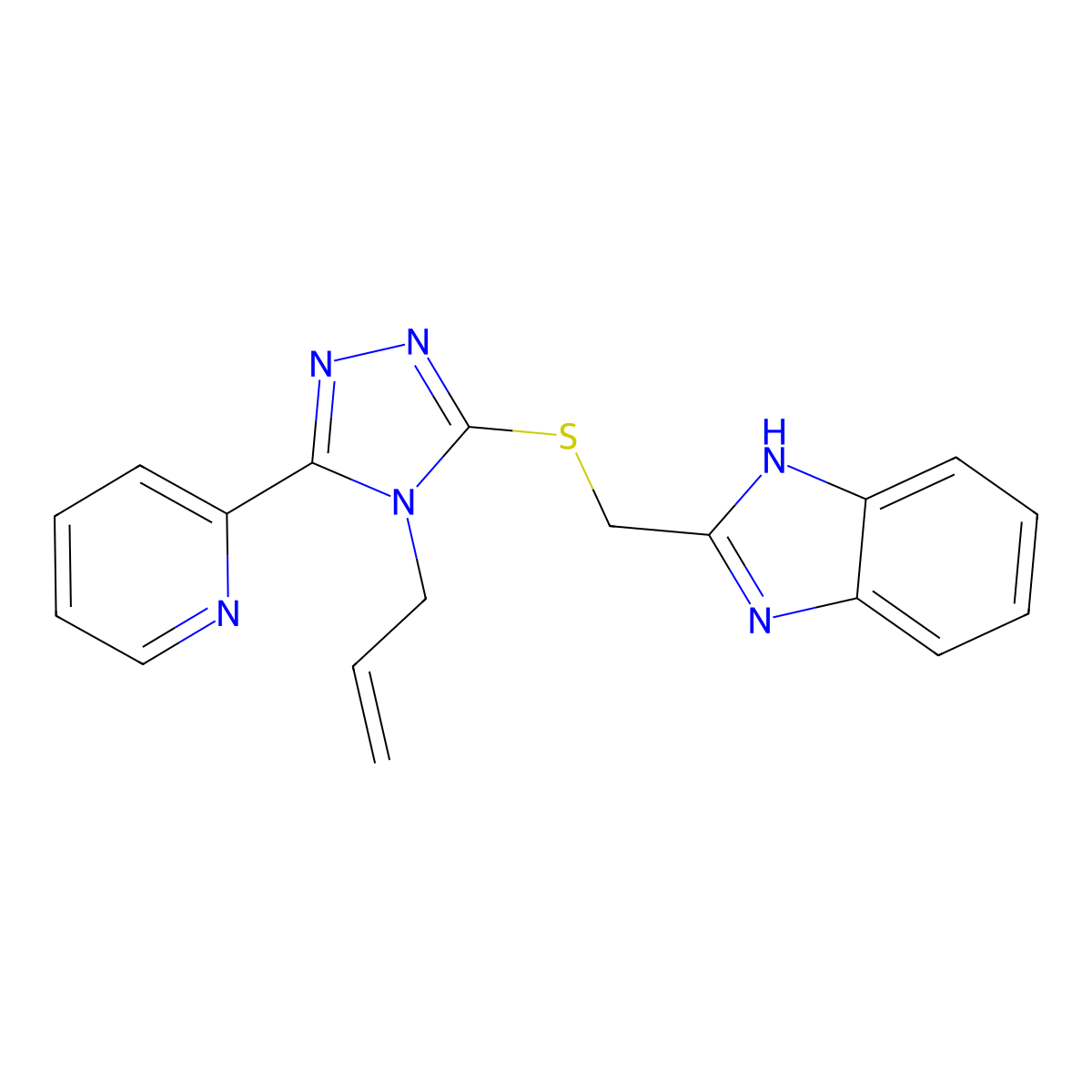 2-({[4-(prop-2-en-1-yl)-5-(pyridin-2-yl)-4H-1,2,4-triazol-3-yl]sulfanyl}methyl)-1H-benzimidazole molecular structure, CAS 675171-59-2