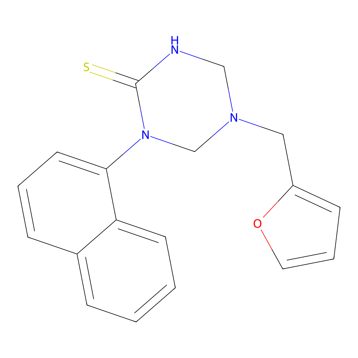 5-(Furan-2-ylmethyl)-1-naphthalen-1-yl-1,3,5-triazinane-2-thione molecular structure, CAS 675188-34-8