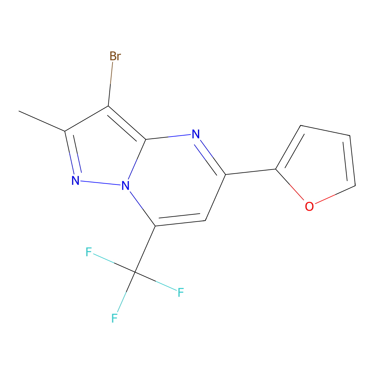 3-Bromo-5-(furan-2-yl)-2-methyl-7-(trifluoromethyl)pyrazolo[1,5-a]pyrimidine molecular structure, CAS 675188-61-1