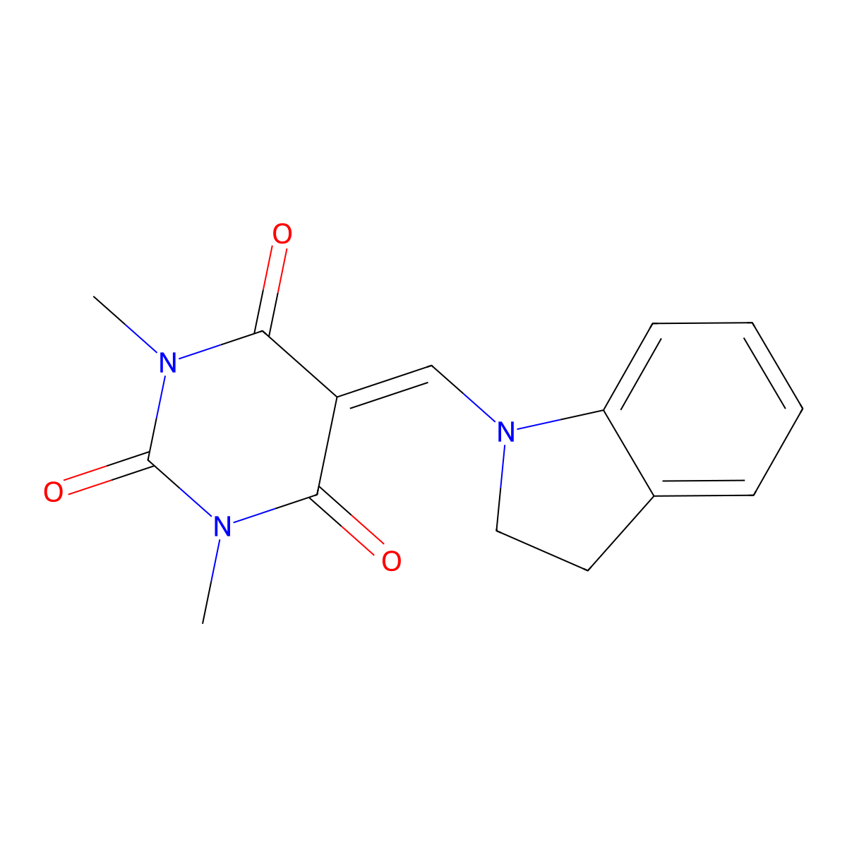 5-(Indolinylmethylene)-1,3-dimethyl-1,3-dihydropyrimidine-2,4,6-trione molecular structure, CAS 675188-64-4