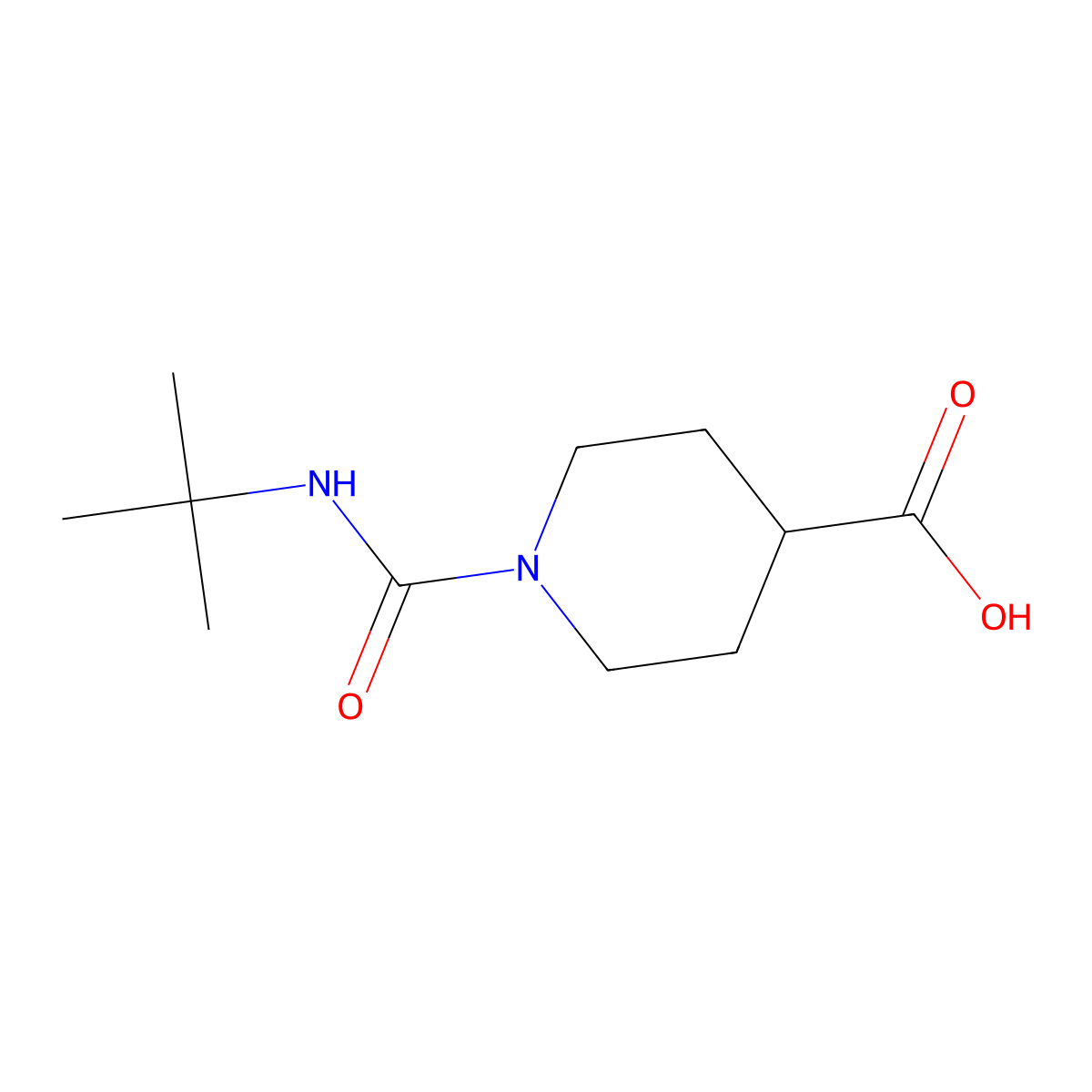 1-(Tert-butylcarbamoyl)piperidine-4-carboxylic acid molecular structure, CAS 675190-10-0