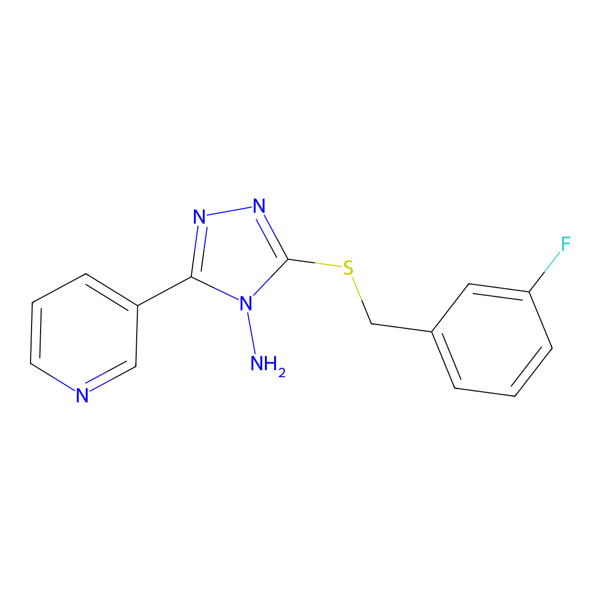 3-[(3-Fluorophenyl)methylsulfanyl]-5-pyridin-3-yl-1,2,4-triazol-4-amine molecular structure, CAS 675190-60-0