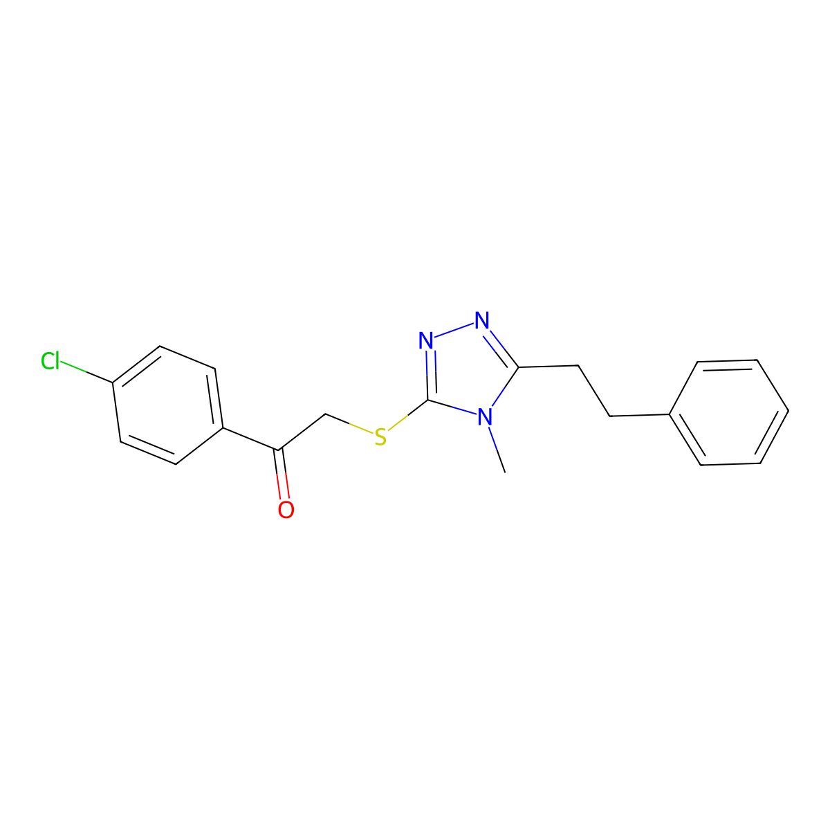1-(4-chlorophenyl)-2-{[4-methyl-5-(2-phenylethyl)-4H-1,2,4-triazol-3-yl]sulfanyl}ethanone molecular structure, CAS 675193-80-3