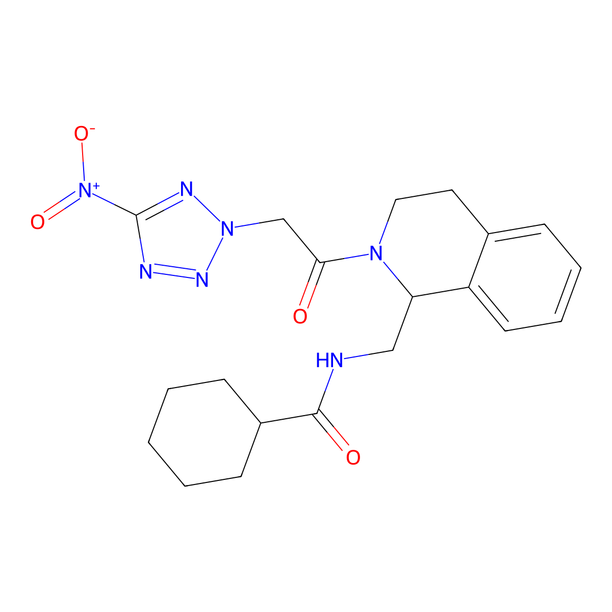 N-[[2-[2-(5-nitrotetrazol-2-yl)acetyl]-3,4-dihydro-1H-isoquinolin-1-yl]methyl]cyclohexanecarboxamide molecular structure, CAS 6752-54-1