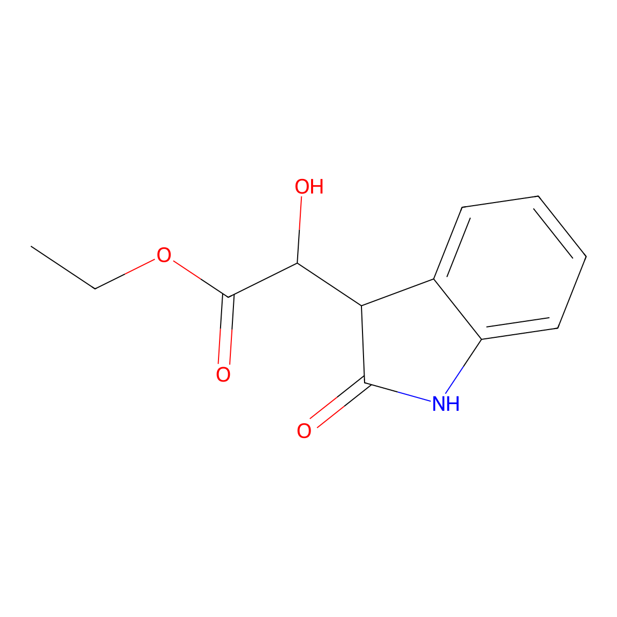 Ethyl 2,3-dihydro-alpha-hydroxy-2-oxo-3-indoleacetate molecular structure, CAS 67520-95-0