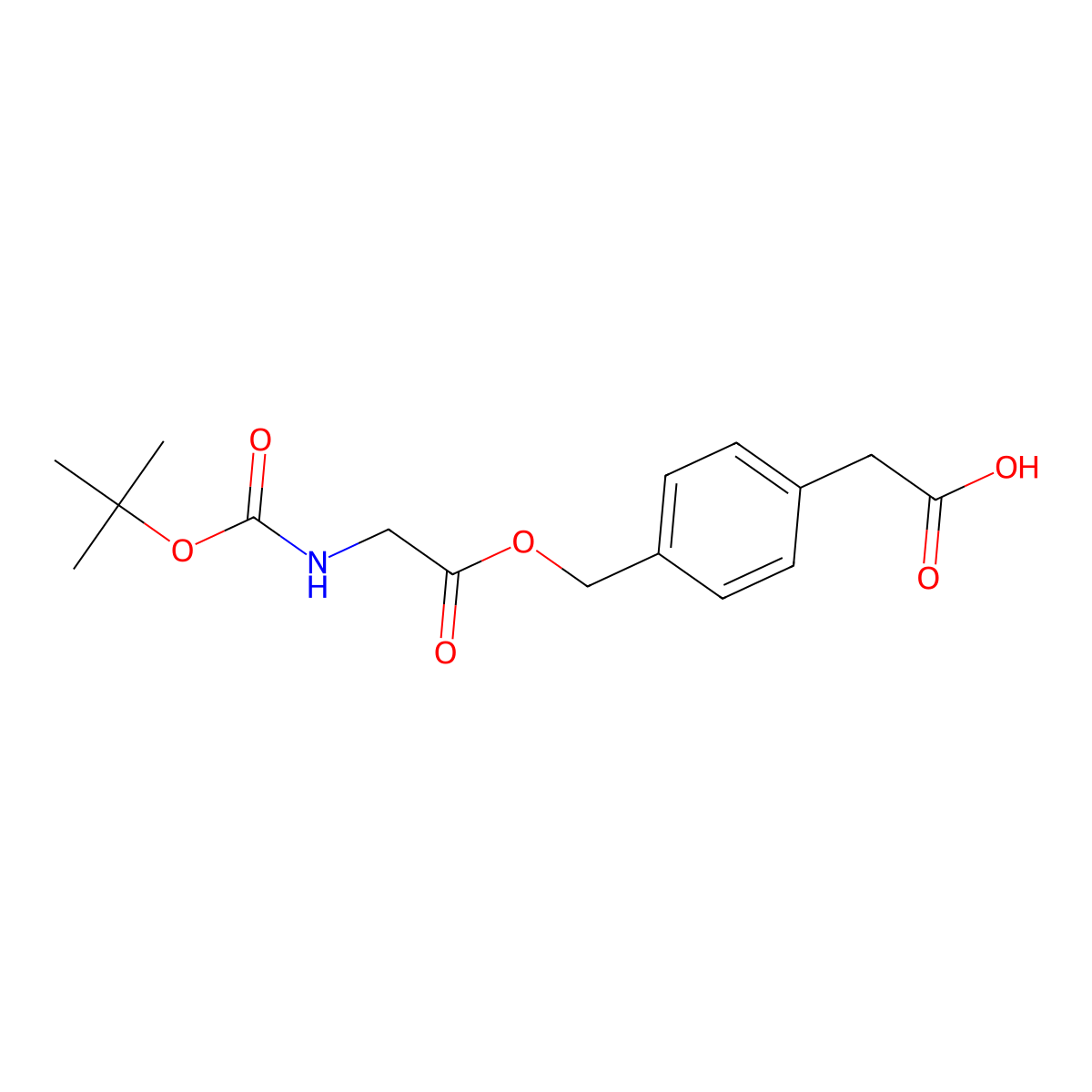 2-(4-((2-((tert-Butoxycarbonyl)amino)acetoxy)methyl)phenyl)acetic acid molecular structure, CAS 67521-49-7