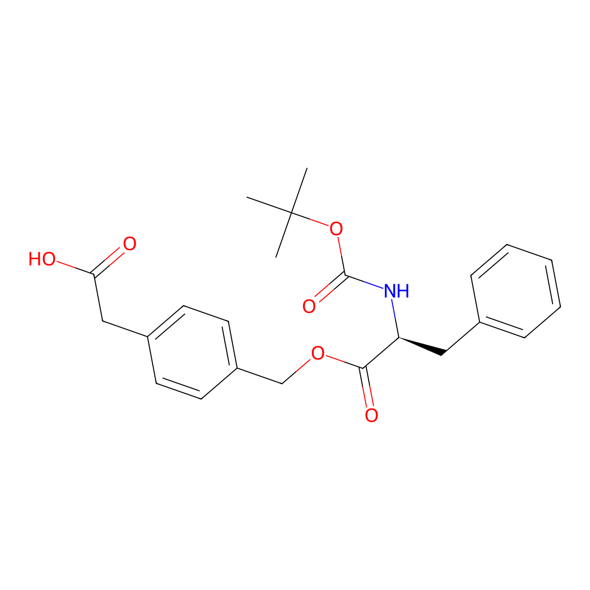 2-(4-((((tert-Butoxycarbonyl)-L-phenylalanyl)oxy)methyl)phenyl)acetic acid molecular structure, CAS 67521-50-0