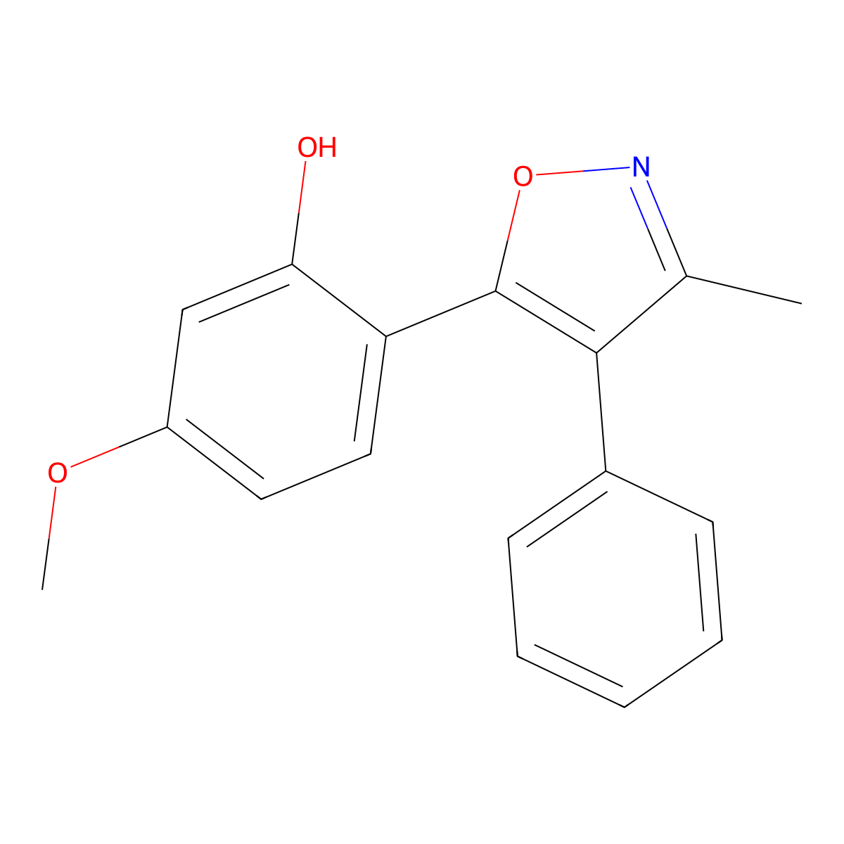 5-Methoxy-2-(3-methyl-4-phenyl-1,2-oxazol-5-yl)phenol molecular structure, CAS 67526-78-7