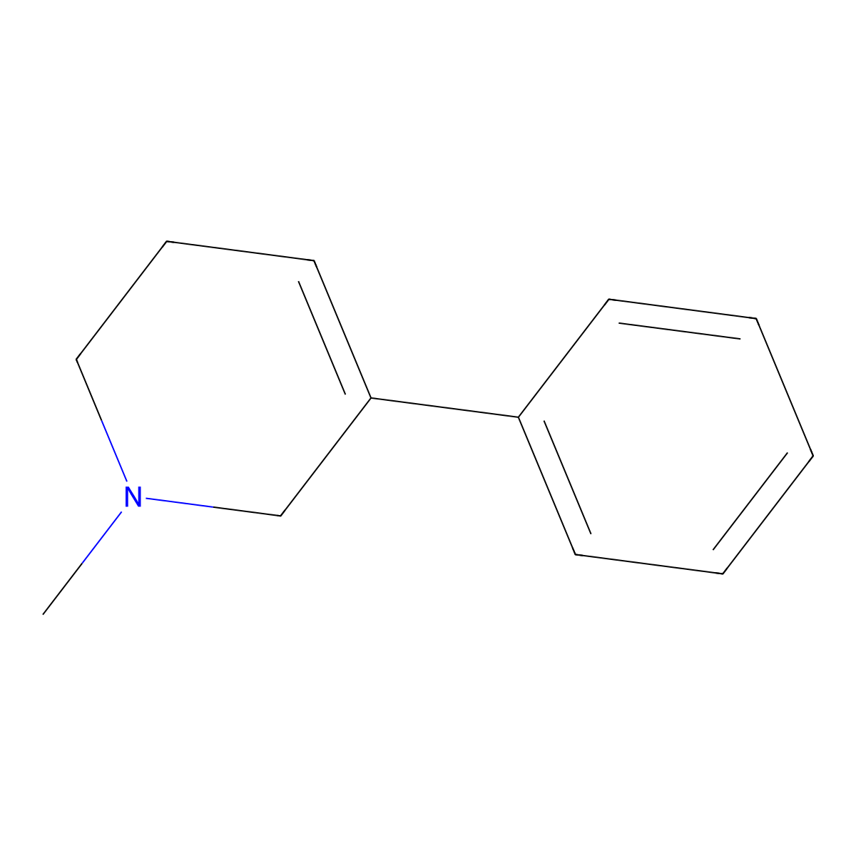 Pyridine, 1,2,3,6-tetrahydro-1-methyl-5-phenyl- molecular structure, CAS 6755-56-2