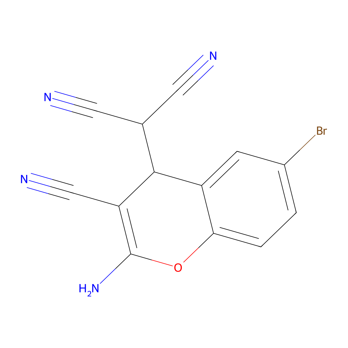 Propanedinitrile, (2-amino-6-bromo-3-cyano-4H-1-benzopyran-4-yl)- molecular structure, CAS 675573-59-8