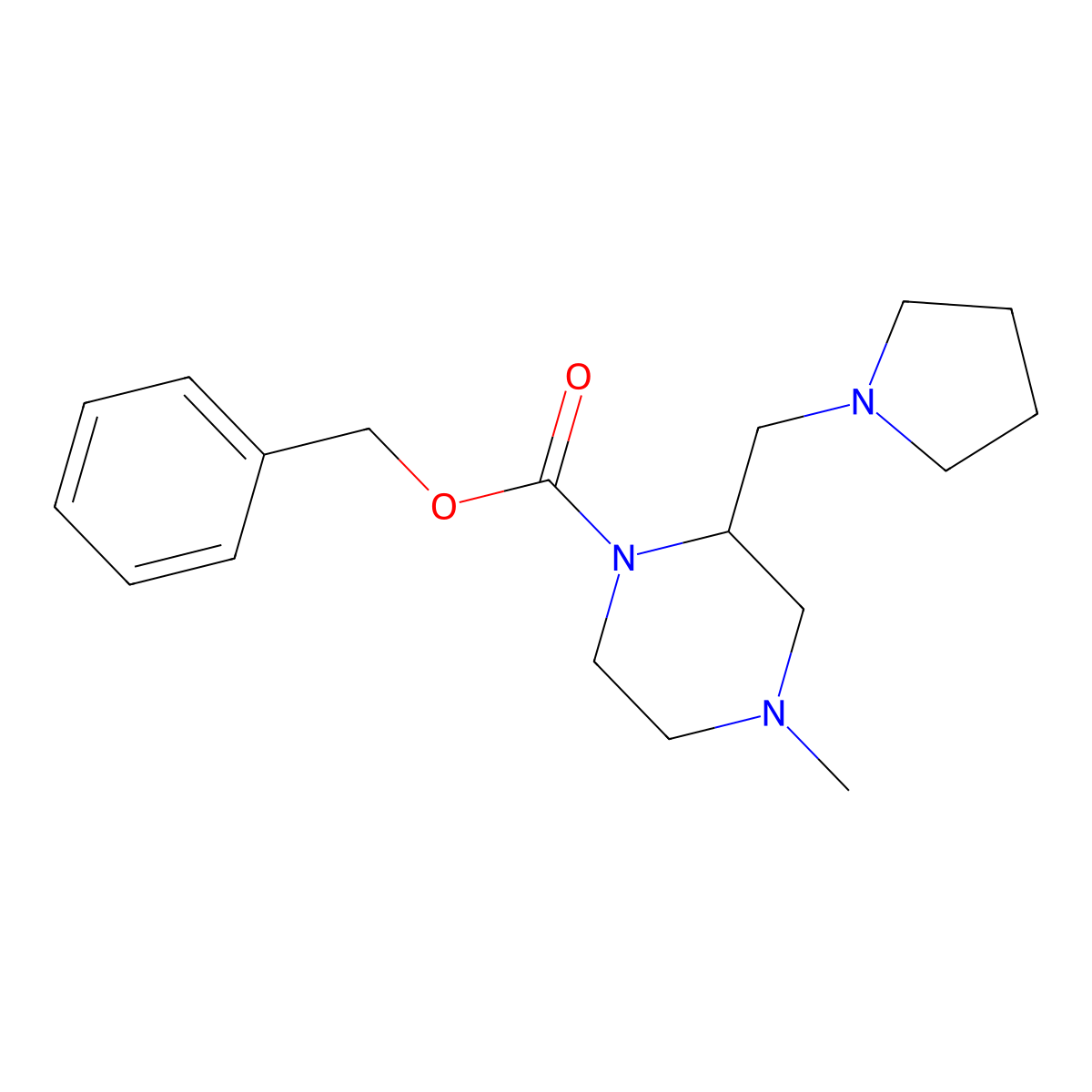 4-Methyl-2-pyrrolidin-1-ylmethyl-piperazine-1-carboxylic acid benzyl ester molecular structure, CAS 675602-56-9