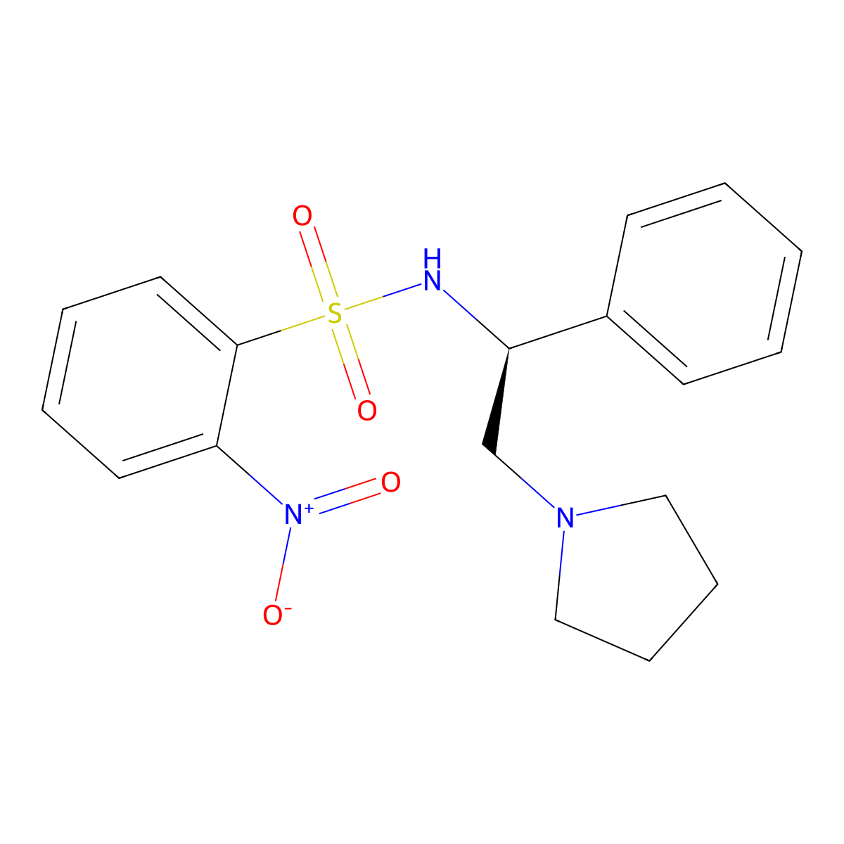 (S)-2-Nitro-N-(1-phenyl-2-pyrrolidin-1-YL-ethyl)-benzenesulfonamide molecular structure, CAS 675602-60-5