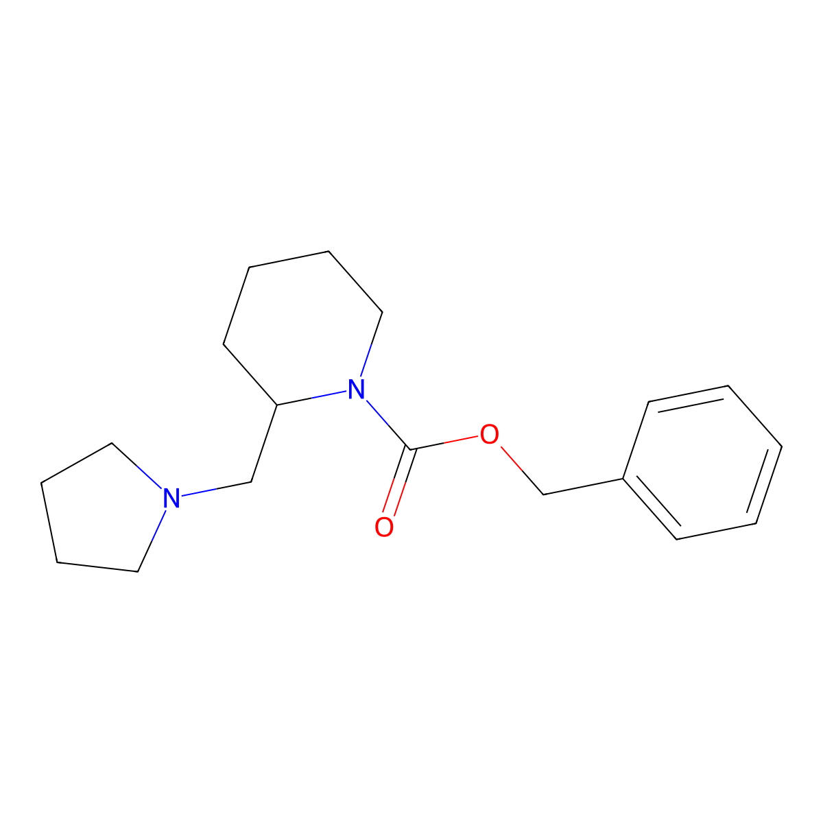 Benzyl 2-(pyrrolidin-1-ylmethyl)piperidine-1-carboxylate molecular structure, CAS 675602-64-9