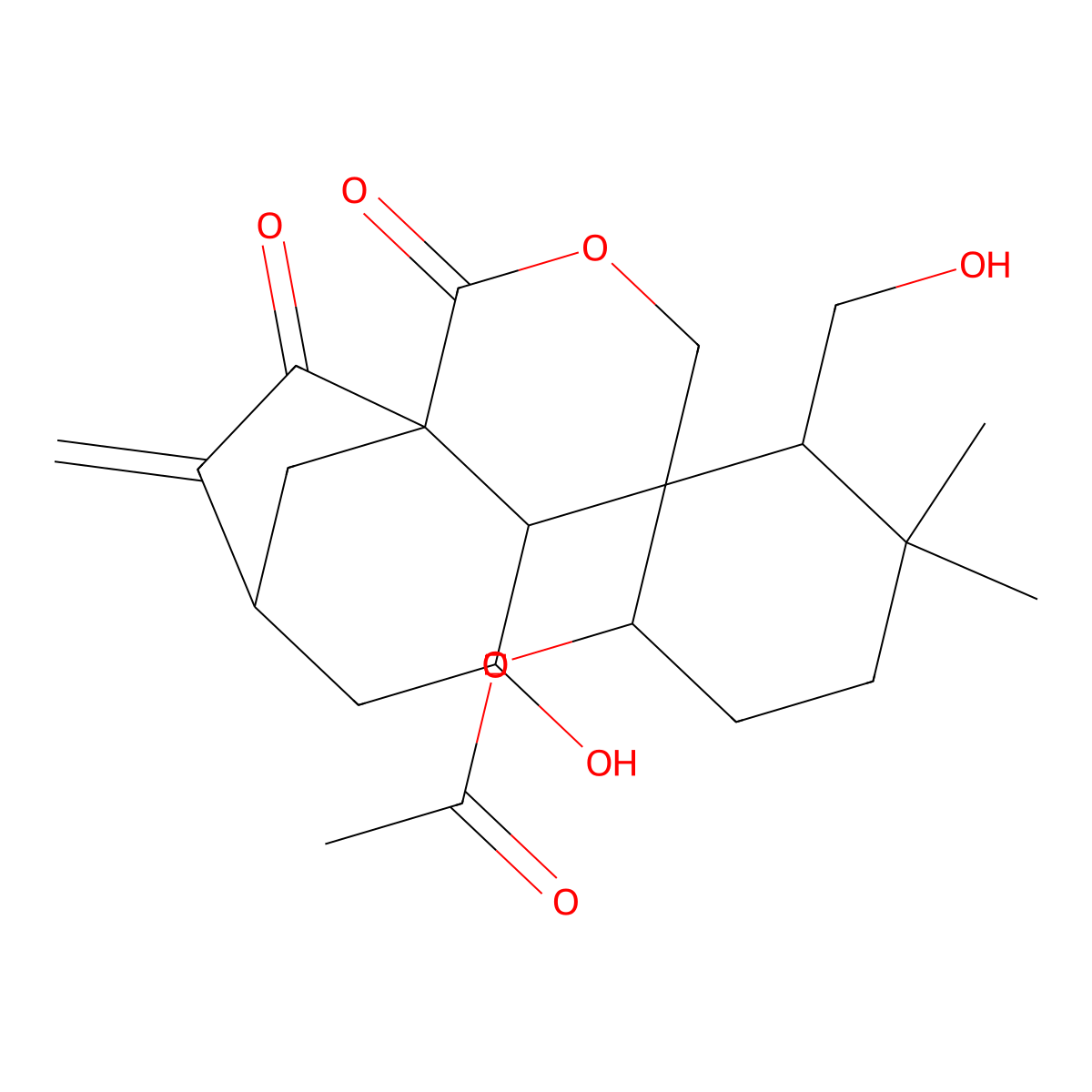 [7-Hydroxy-3'-(hydroxymethyl)-4',4'-dimethyl-10-methylidene-2,11-dioxospiro[3-oxatricyclo[7.2.1.01,6]dodecane-5,2'-cyclohexane]-1'-yl] acetate molecular structure, CAS 675603-39-1