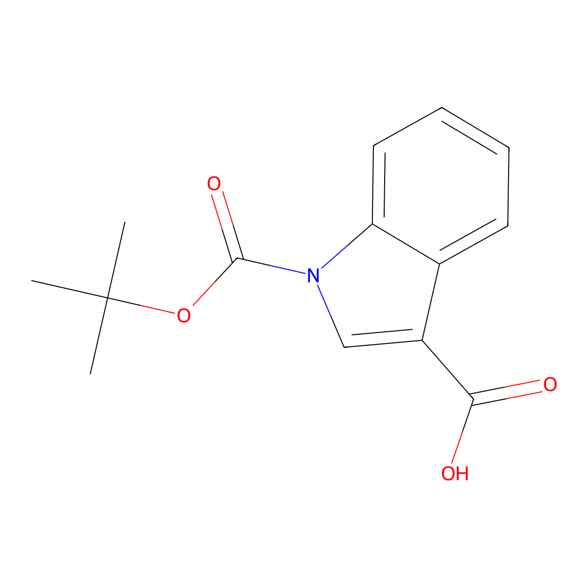 1-((tert-butoxy)carbonyl)-1H-indole-3-carboxylic acid molecular structure, CAS 675606-20-9
