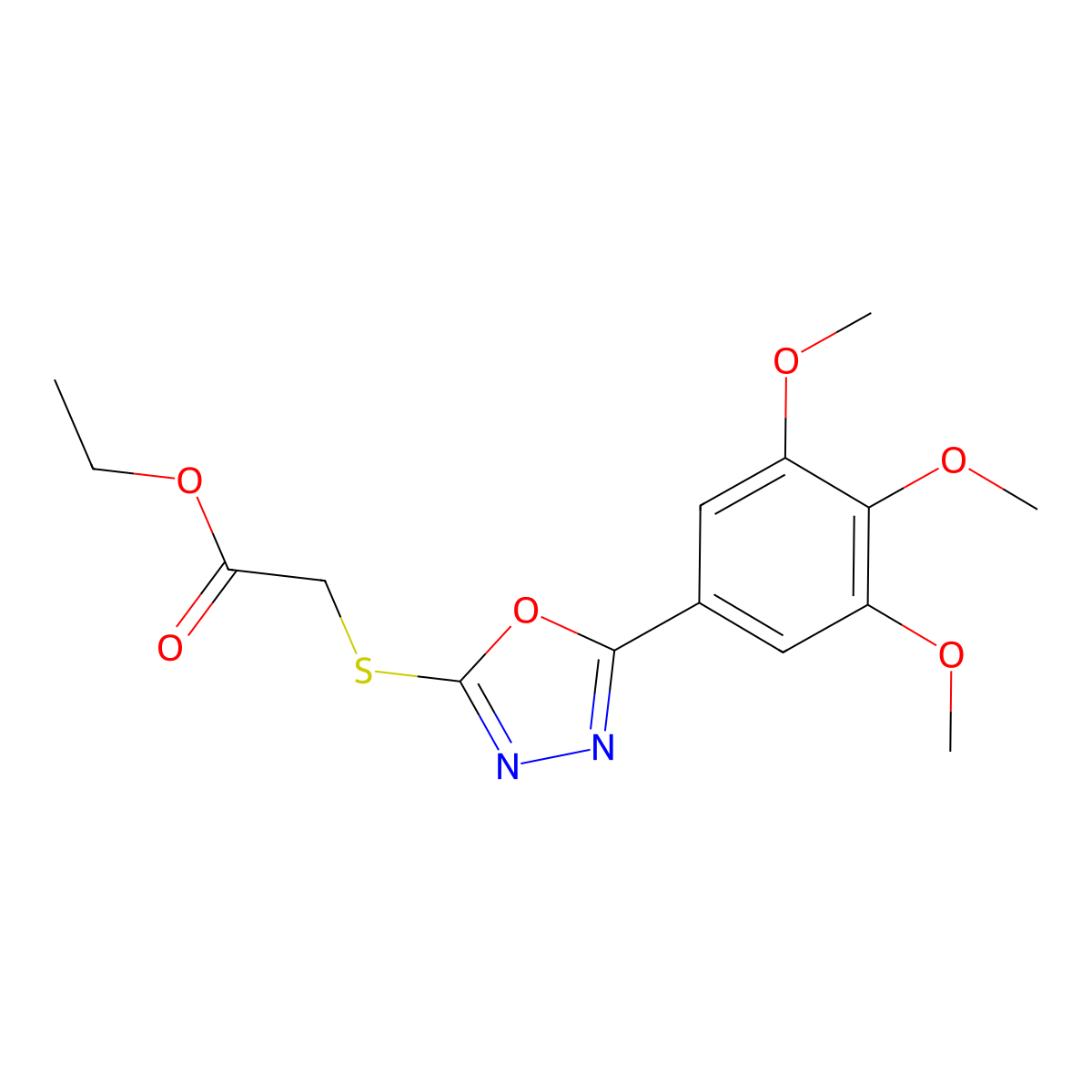 Ethyl 2-[[5-(3,4,5-trimethoxyphenyl)-1,3,4-oxadiazol-2-yl]sulfanyl]acetate molecular structure, CAS 67572-44-5
