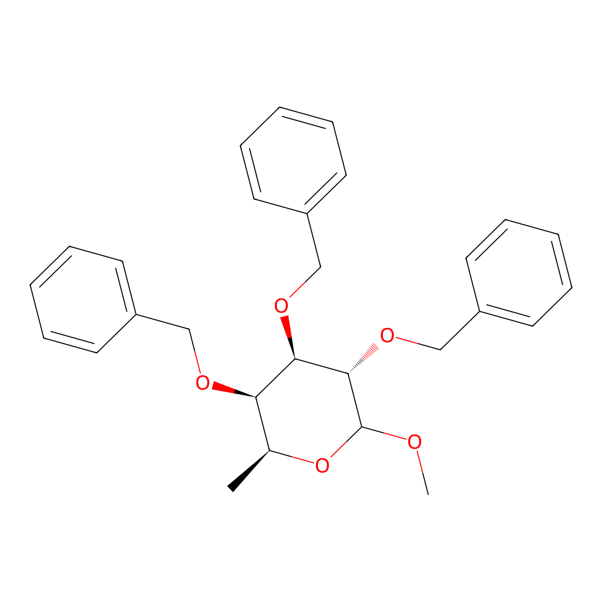(3S,4R,5R,6S)-3,4,5-Tris(benzyloxy)-2-methoxy-6-methyltetrahydro-2H-pyran molecular structure, CAS 67576-77-6