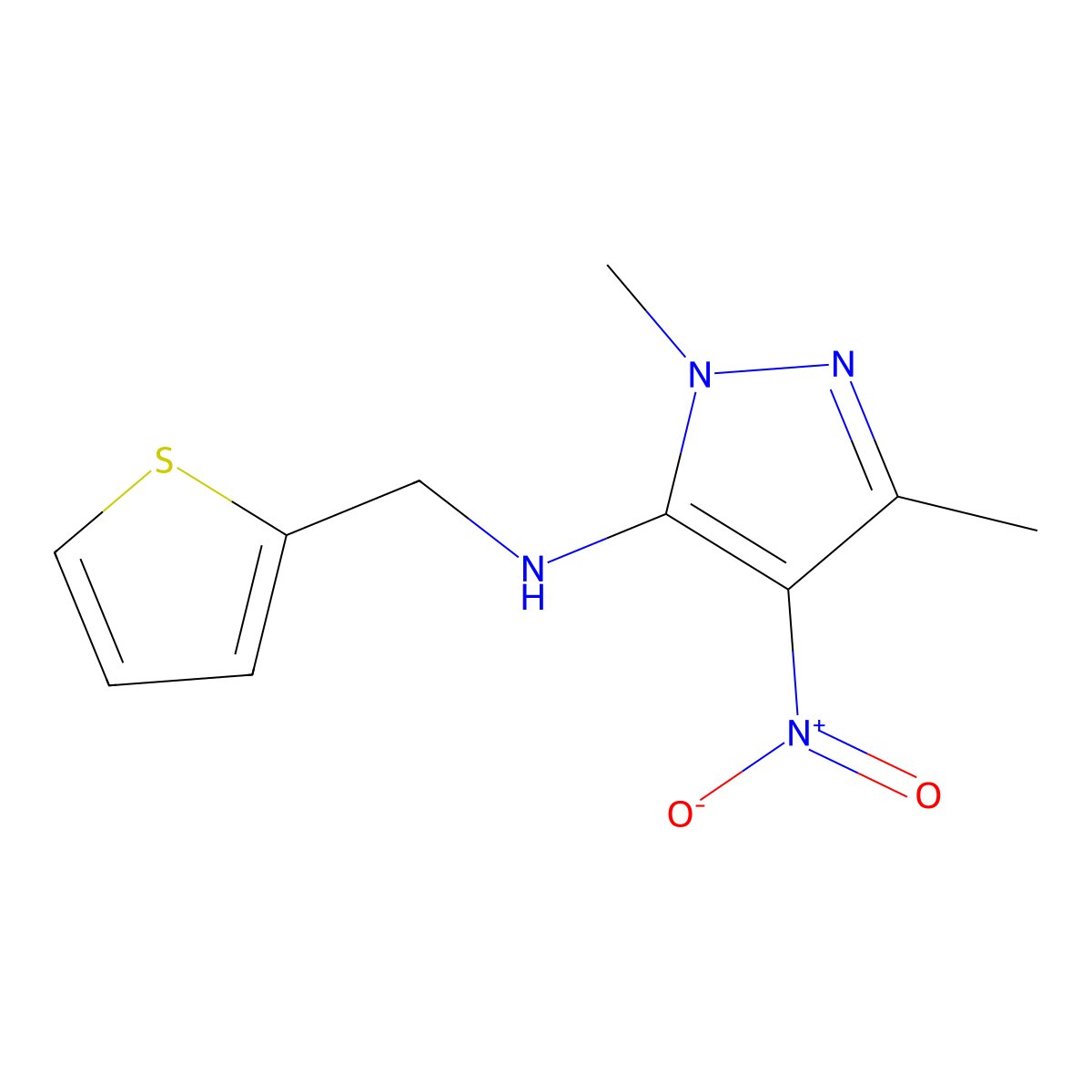 1,3-Dimethyl-4-nitro-N-(thiophen-2-ylmethyl)-1H-pyrazol-5-amine molecular structure, CAS 675819-32-6