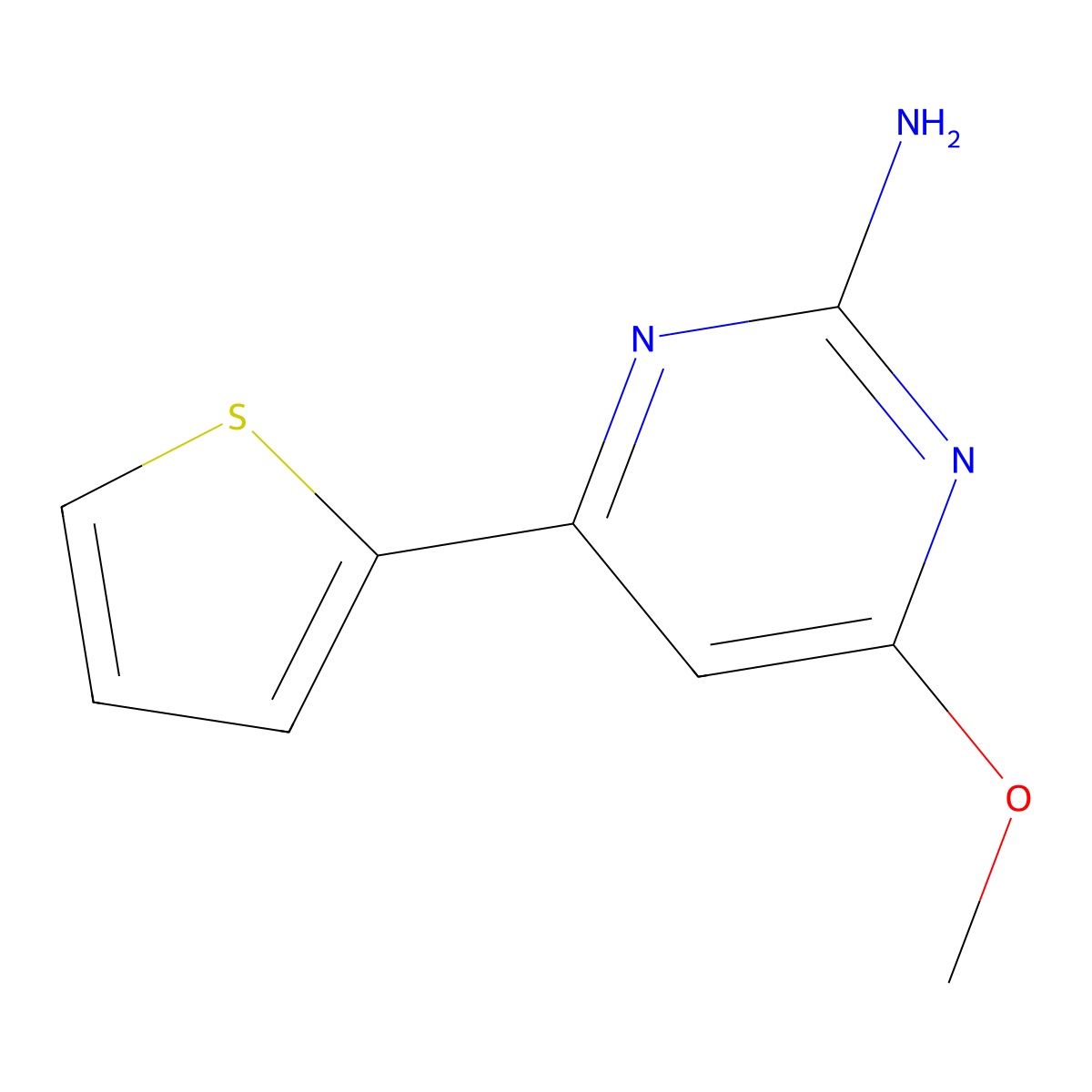 2-Pyrimidinamine, 4-methoxy-6-(2-thienyl)- molecular structure, CAS 675819-66-6