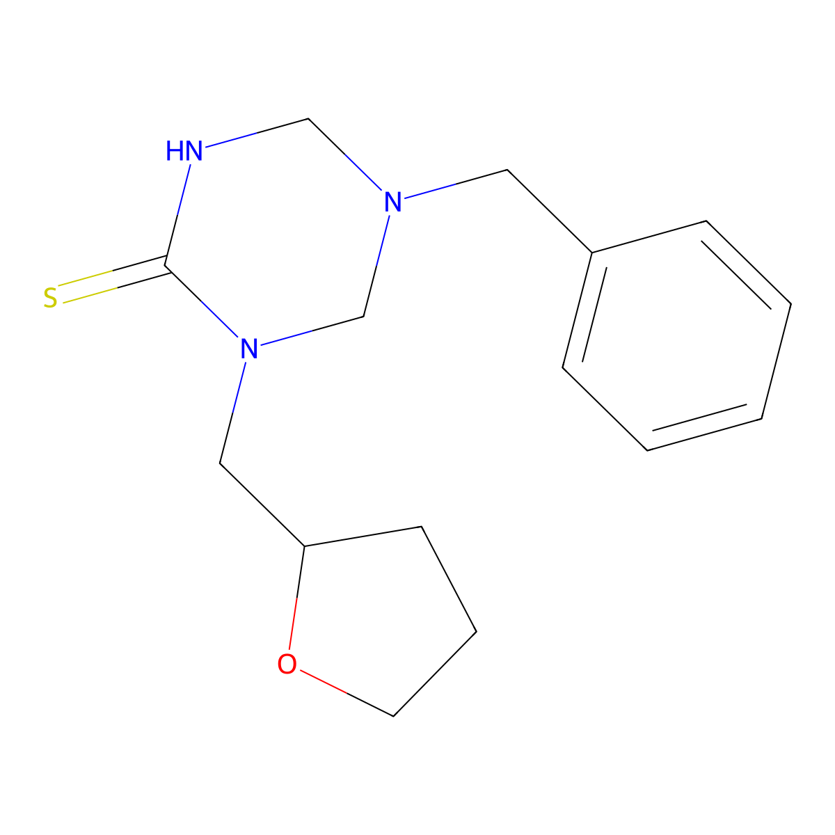 5-Benzyl-1-(oxolan-2-ylmethyl)-1,3,5-triazinane-2-thione molecular structure, CAS 675826-57-0