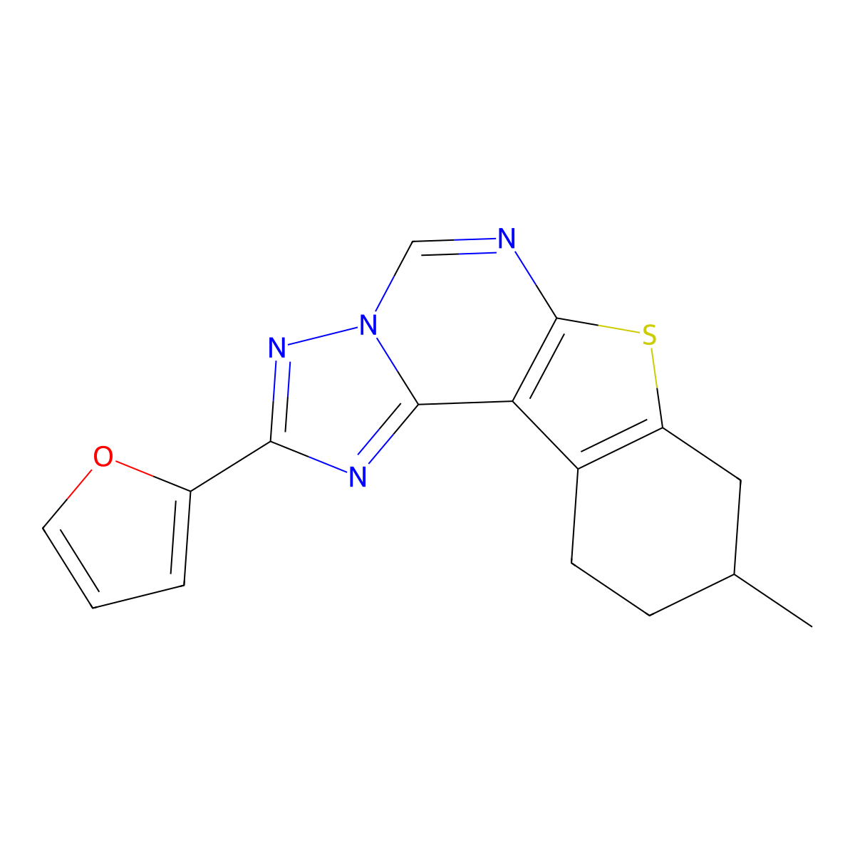 2-(2-Furanyl)-8,9,10,11-tetrahydro-9-methyl[1]benzothieno[3,2-e][1,2,4]triazolo[1,5-c]pyrimidine molecular structure, CAS 675830-45-2