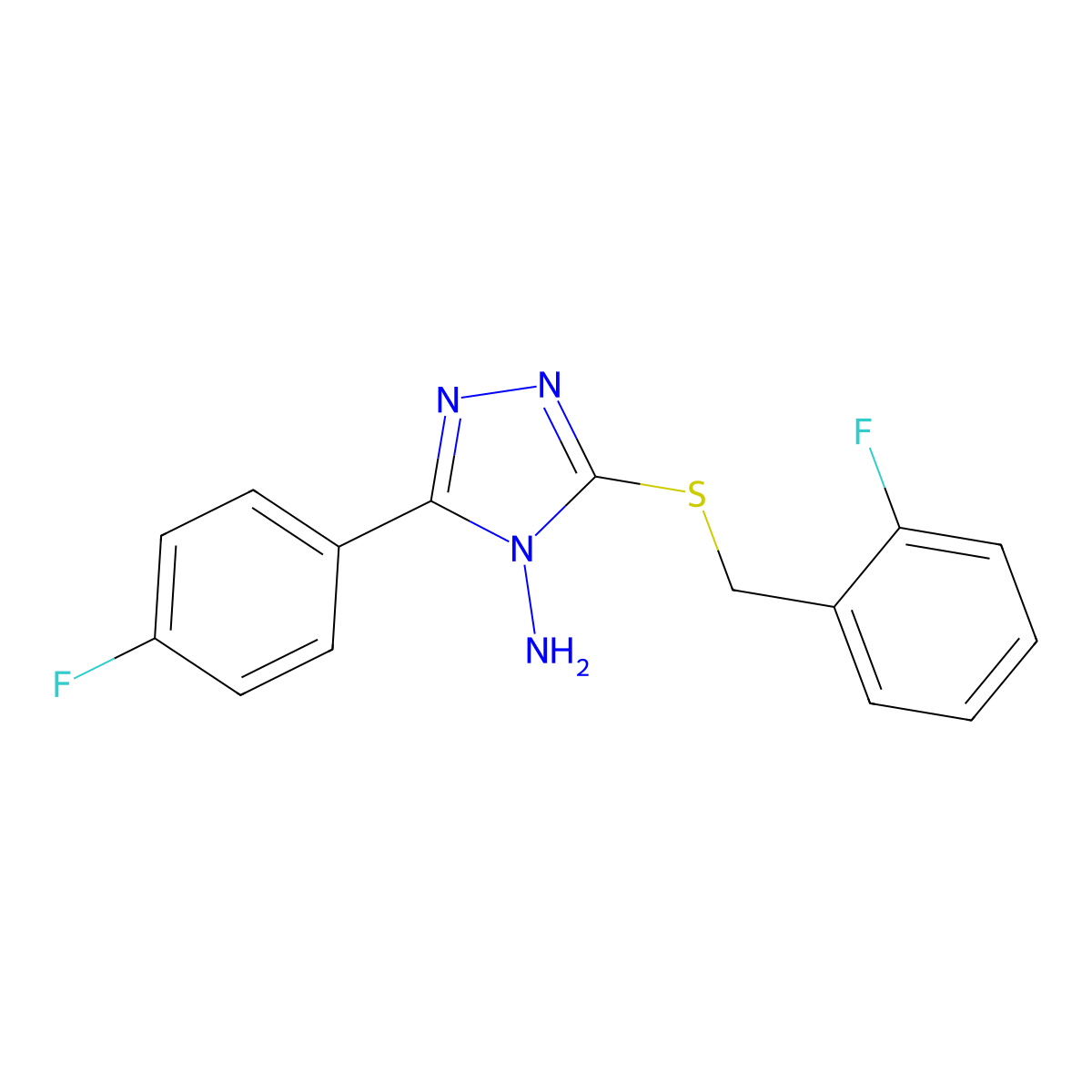 5-(4-Fluorophenyl)-3-[(2-fluorophenyl)methylthio]-1,2,4-triazole-4-ylamine molecular structure, CAS 675830-66-7