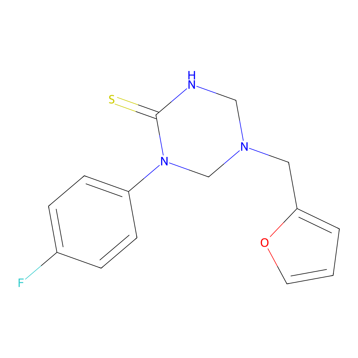 1-(4-Fluorophenyl)-5-(furan-2-ylmethyl)-1,3,5-triazinane-2-thione molecular structure, CAS 675830-75-8