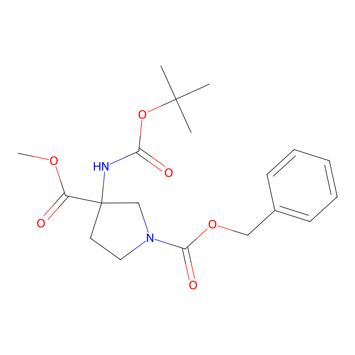 1-Benzyl 3-methyl 3-((tert-butoxycarbonyl)amino)pyrrolidine-1,3-dicarboxylate molecular structure, CAS 675834-18-1