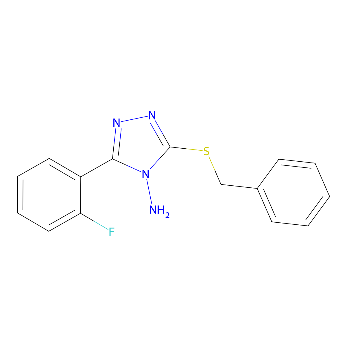 3-(2-Fluorophenyl)-5-(phenylmethylthio)-1,2,4-triazole-4-ylamine molecular structure, CAS 675834-87-4