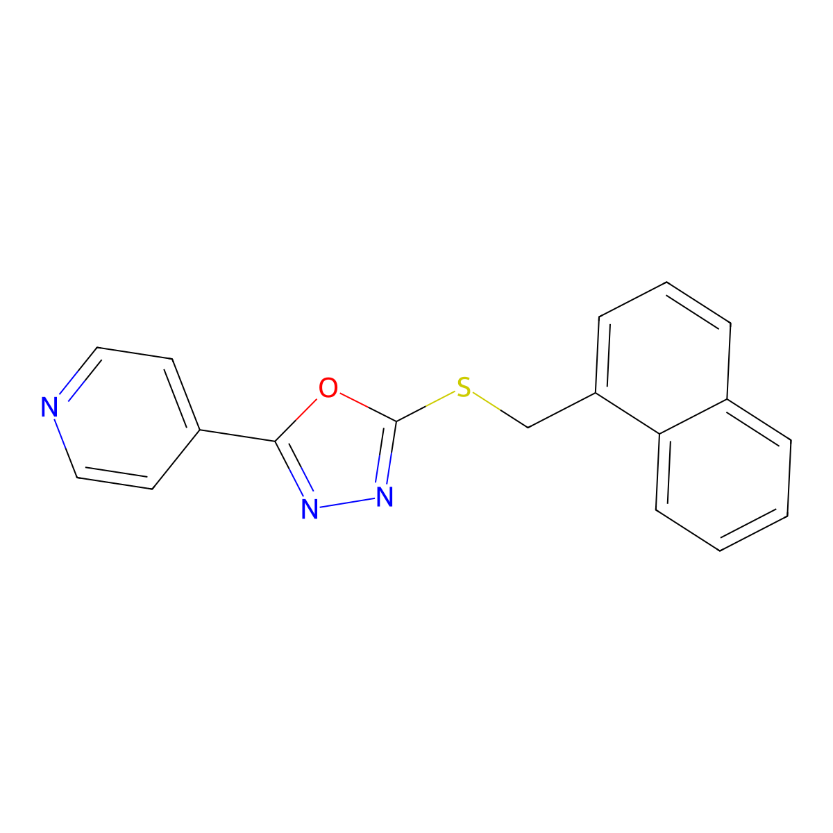 2-(Naphthalen-1-ylmethylsulfanyl)-5-pyridin-4-yl-1,3,4-oxadiazole molecular structure, CAS 675834-93-2