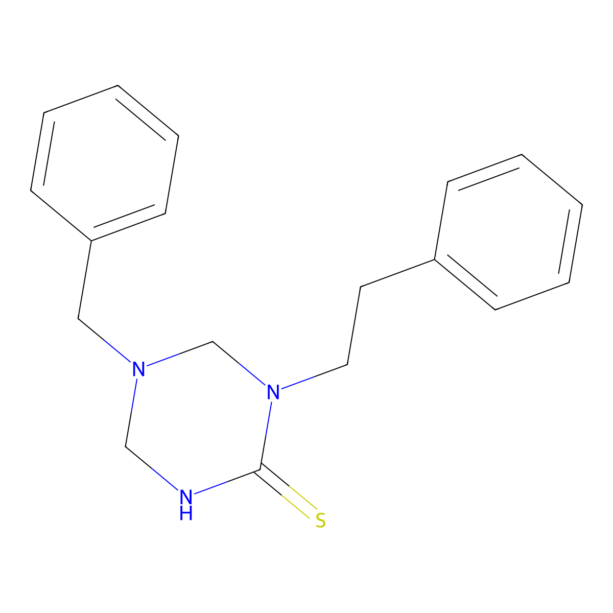 5-Benzyl-1-phenethyl-1,3,5-triazinane-2-thione molecular structure, CAS 675839-56-2