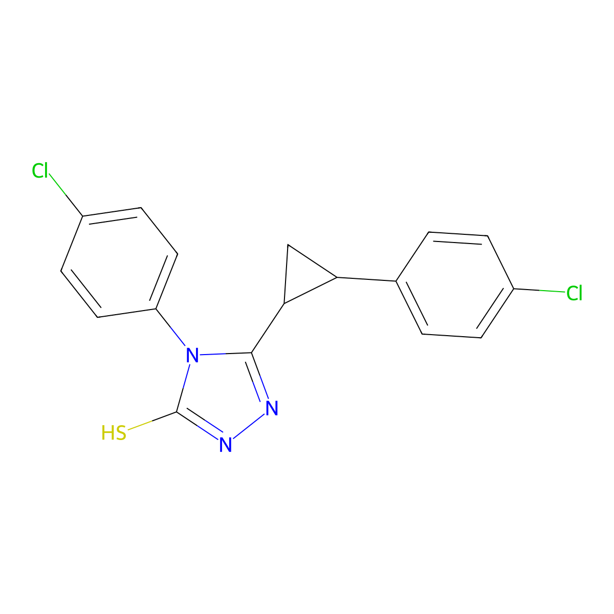 4-(4-chlorophenyl)-3-[2-(4-chlorophenyl)cyclopropyl]-1H-1,2,4-triazole-5-thione molecular structure, CAS 675841-84-6