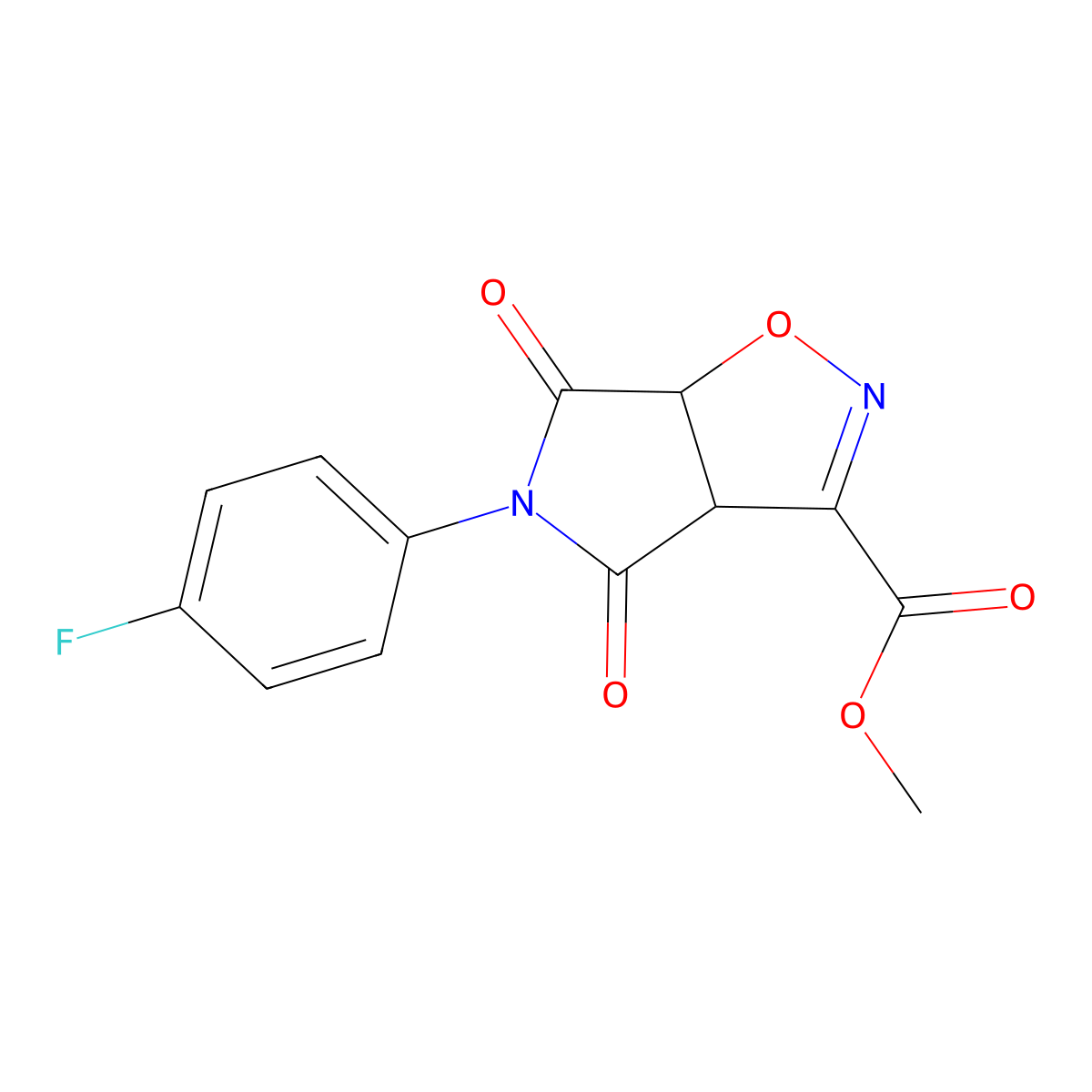 methyl 5-(4-fluorophenyl)-4,6-dioxo-4,5,6,6a-tetrahydro-3aH-pyrrolo[3,4-d]isoxazole-3-carboxylate molecular structure, CAS 675842-57-6