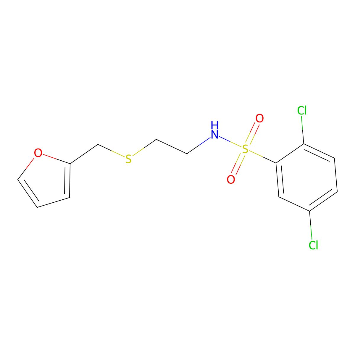 2,5-dichloro-N-[2-(furan-2-ylmethylsulfanyl)ethyl]benzenesulfonamide molecular structure, CAS 675843-47-7