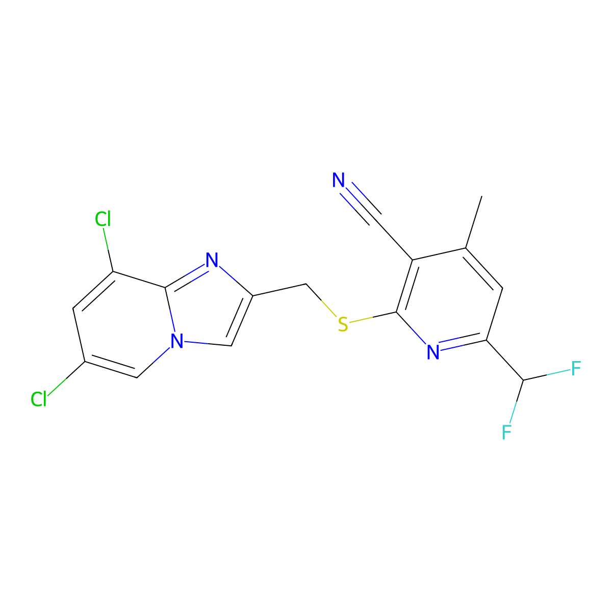 2-[(6,8-Dichloroimidazo[1,2-a]pyridin-2-yl)methylsulfanyl]-6-(difluoromethyl)-4-methylpyridine-3-carbonitrile molecular structure, CAS 675843-96-6