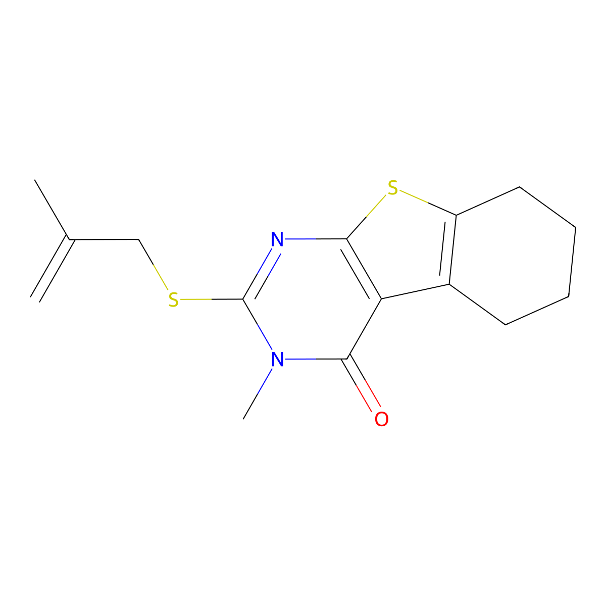 3-methyl-2-[(2-methylprop-2-en-1-yl)sulfanyl]-5,6,7,8-tetrahydro[1]benzothieno[2,3-d]pyrimidin-4(3H)-one molecular structure, CAS 675844-05-0