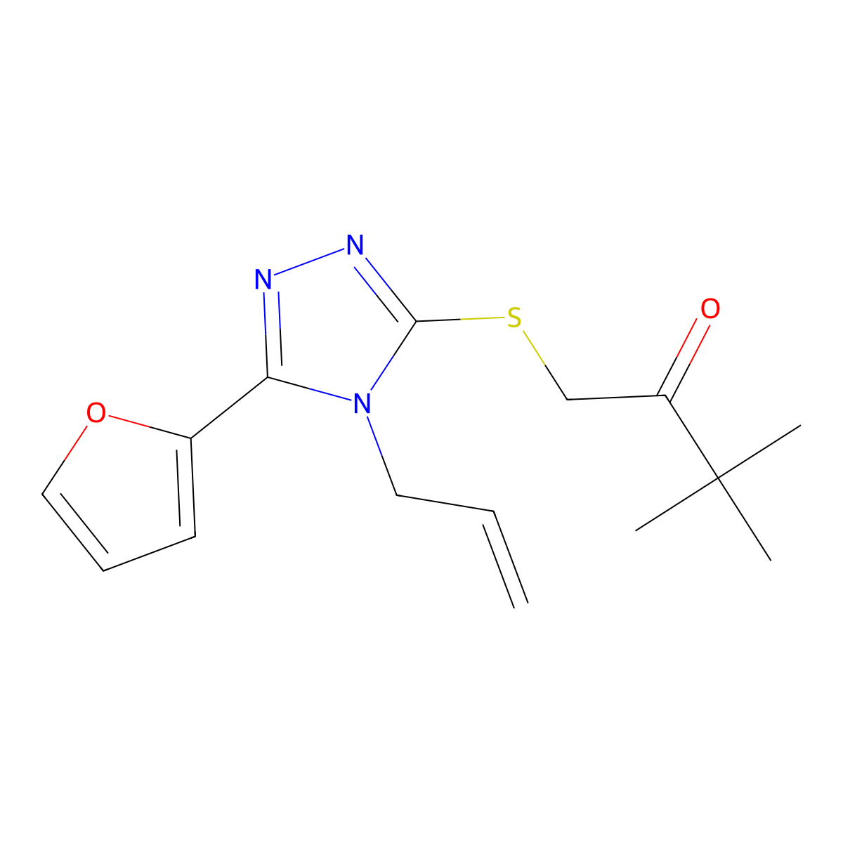 1-((4-Allyl-5-(2-furyl)-4H-1,2,4-triazol-3-YL)thio)-3,3-dimethyl-2-butanone molecular structure, CAS 675844-82-3