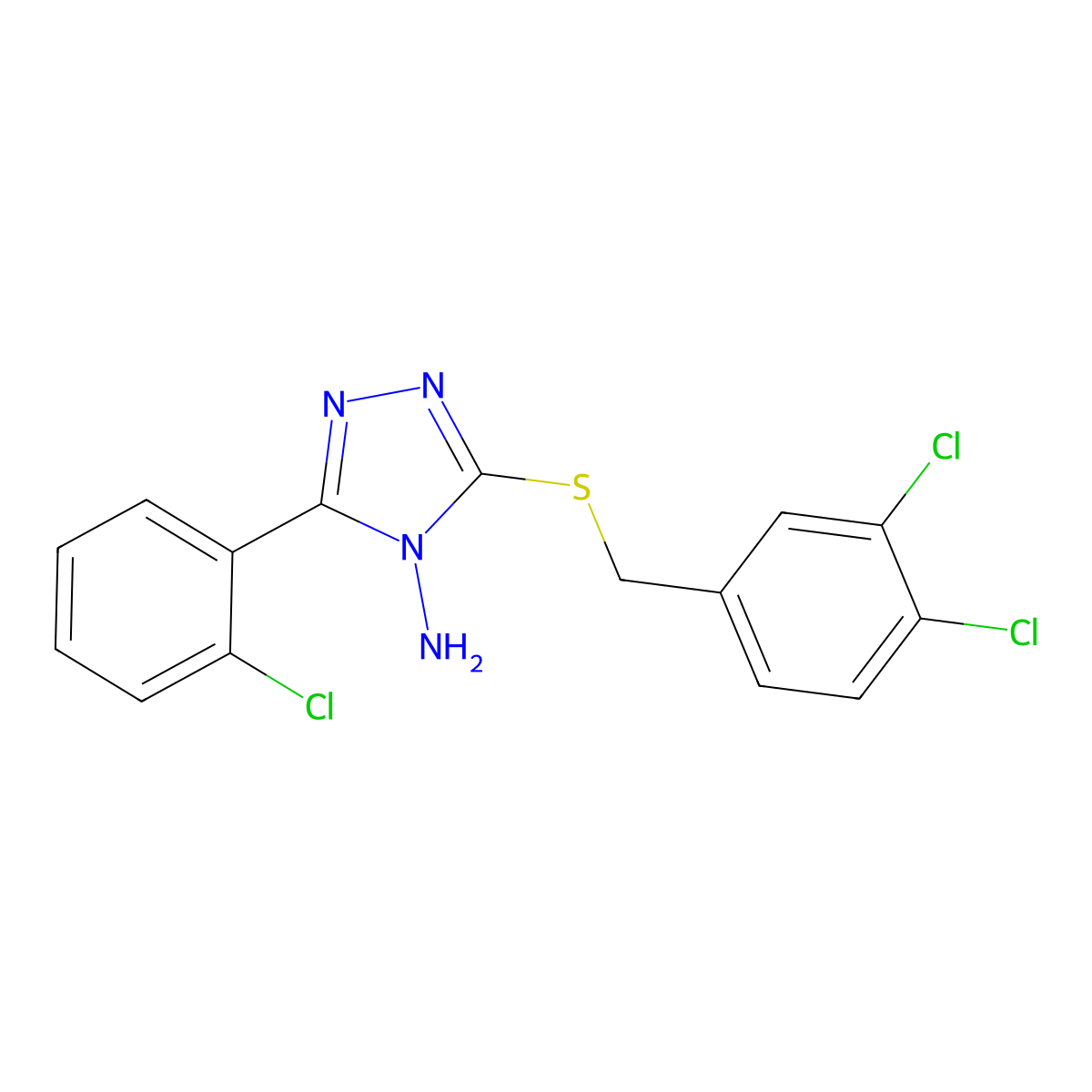 5-[(3,4-Dichlorophenyl)methylthio]-3-(2-chlorophenyl)-1,2,4-triazole-4-ylamine molecular structure, CAS 675845-01-9