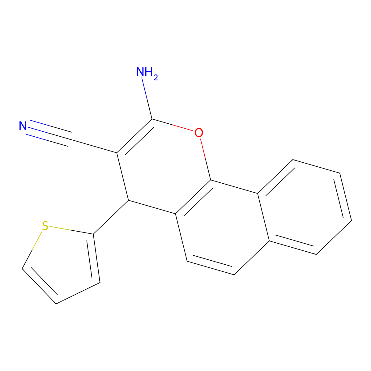 2-amino-4-(thiophen-2-yl)-4H-benzo[h]chromene-3-carbonitrile molecular structure, CAS 675854-21-4