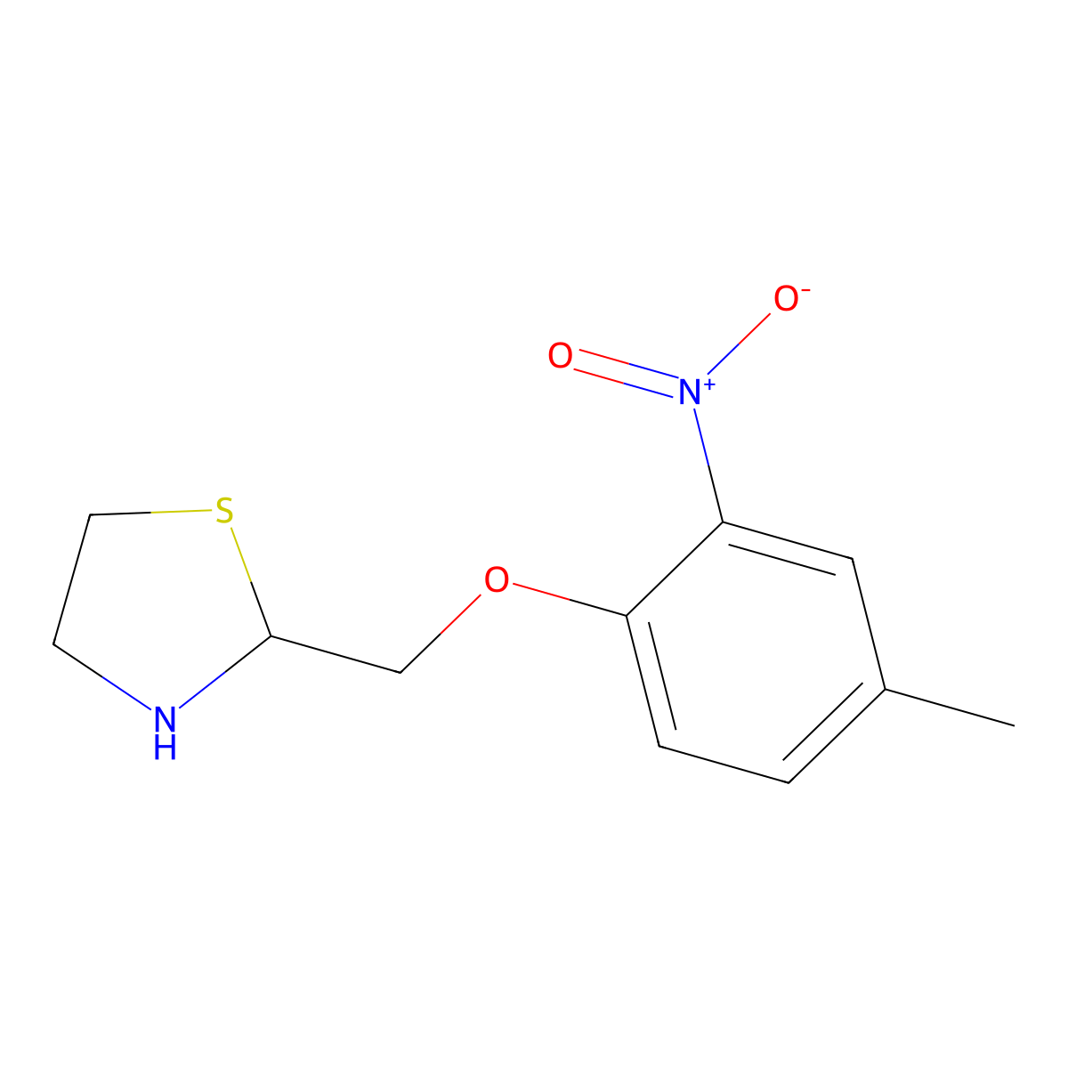 2-[(4-Methyl-2-nitrophenoxy)methyl]-1,3-thiazolidine molecular structure, CAS 675854-56-5