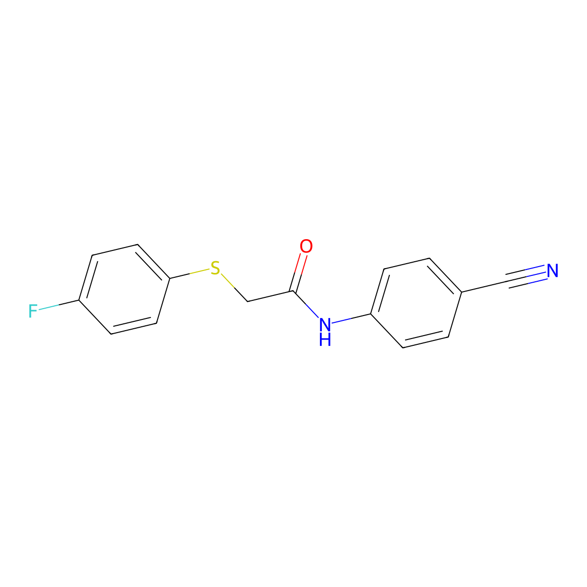 N-(4-cyanophenyl)-2-(4-fluorophenyl)sulfanylacetamide molecular structure, CAS 675855-85-3