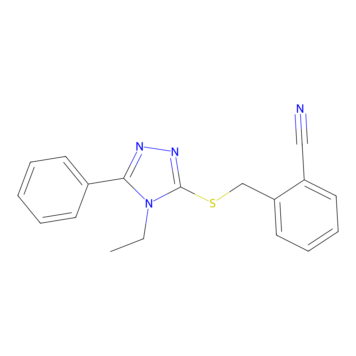 2-[(4-Ethyl-5-phenyl-1,2,4-triazol-3-yl)sulfanylmethyl]benzonitrile molecular structure, CAS 675856-24-3