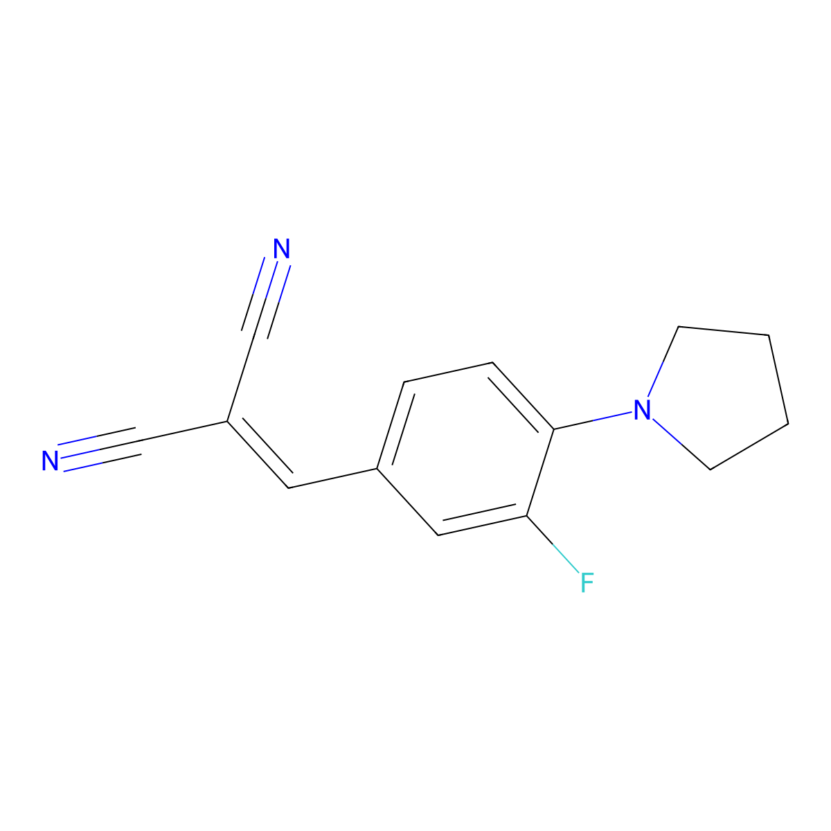 [3-Fluoro-4-(pyrrolidin-1-yl)benzylidene]propanedinitrile molecular structure, CAS 675857-35-9